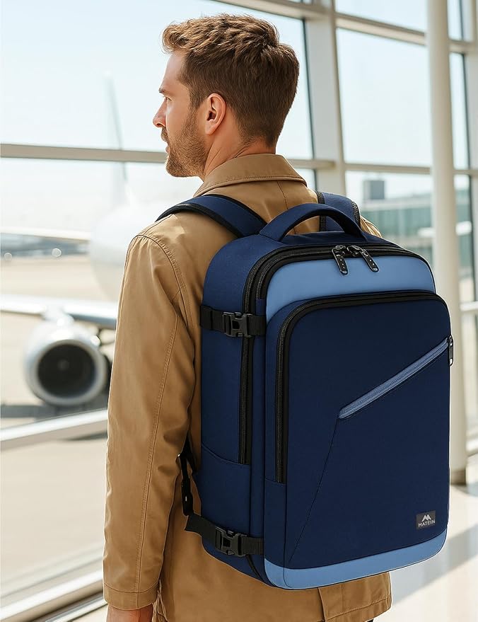 MATEIN Expandable Travel Backpack, Large Capacity Carry on Backpack for Men | For Airplanes, Airline Approved Bags with Adjustable Shoulder Straps, Water Resistant, For International Trip,Grey Blue - Image 9