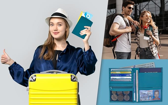 Teal RFID Genuine Leather Passport Wallet - Image 6