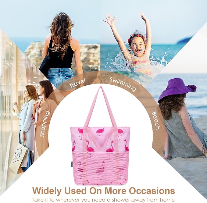 KABAQOO Large Beach Bag Waterproof Sandproof Tote Bag for Women with Zipper & Mesh Pockets for Pool Swim Travel Everyday | waterproof - Image 8