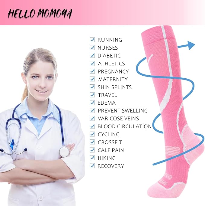 hello momoya Compression Socks for Women Men Circulation Knee High 8 Pairs for Nurses, Running, Travel, Athletic - Image 2