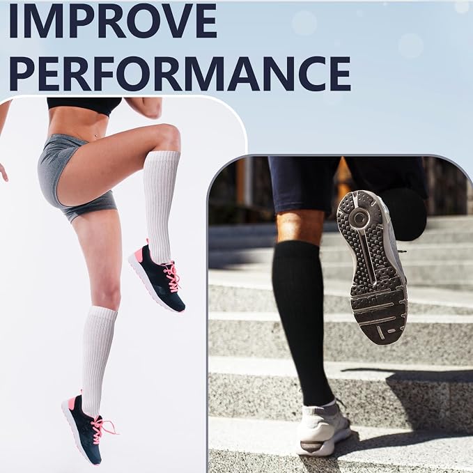 +MD Cotton Compression Socks for Women & Men 4/6 Pairs 15-20mmHg Knee High for Sports, Travel, Nursing Long Sitting Standing - Image 5