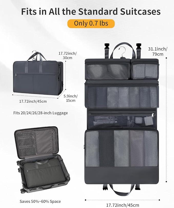 ECOHUB Hanging Travel Closet Portable Luggage Organizer Packing Bag,Grey - Image 2