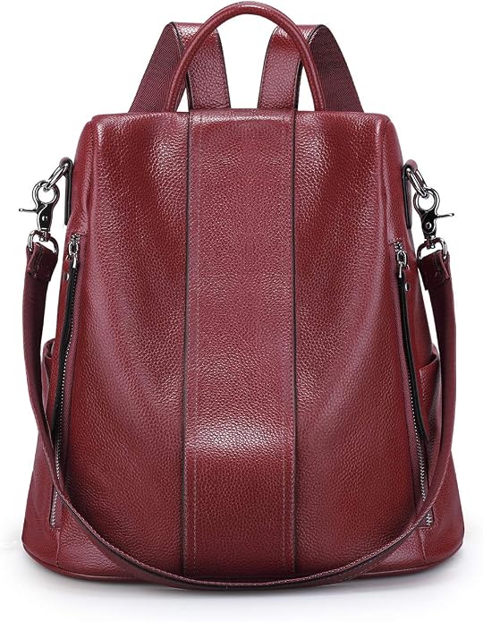 S-ZONE Leather Backpack Purses for Women Antitheft Rucksack Shoulder Bag Medium | Genuine Leather, Medium Fits 9.7-inch Tablet, for Work Travel Daily Commute, Multi Pockets, Adjustable Dual Straps by S-ZONE