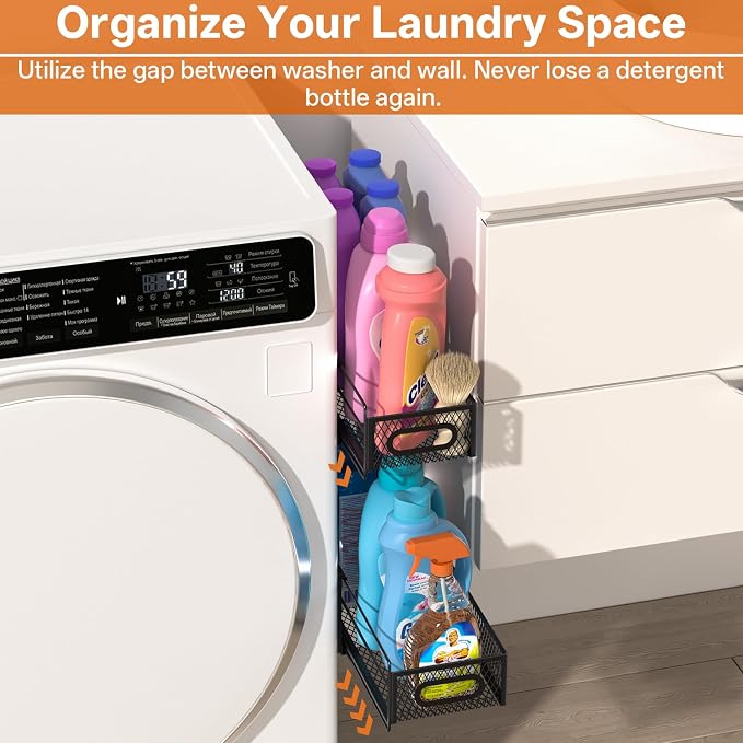 DTUQYX 2-Pack Magnetic Pull Out Laundry Organizer, Slide Out Magnetic Shelves for Washing Machine, Strong Magnet Metal Basket for Washer Dryer Laundry Room, Heavy Duty Widen Spice Rack for Kitchen - Image 5