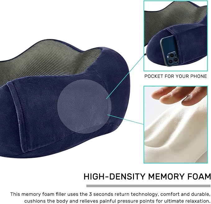 urnexttour Neck Pillow Airplane Travel Pillow 2 Pack Grey and Blue | Memory Foam Soft Support Travel Neck Pillow for Travelling, Sleeping Rest, Car, Train and Home Use - Image 5