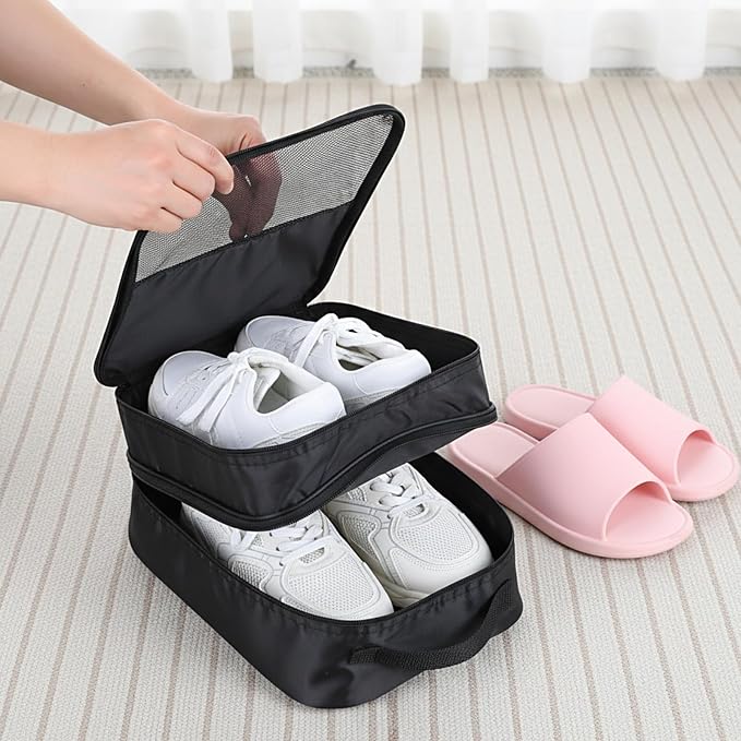 4 Pack Shoe Bags for Travel Holds 3 Pair of Shoes, Portable Shoes Storage Bag Organizer with Handle, Travel Luggage Shoe Organizer for Women Men Teenager Daily Use Storage Pouch (Black) - Image 7