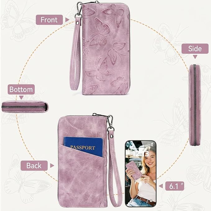 BELTANA Womens Wallet RFID Wallet Women with Passport Holder Butterfly Vegan Leather Multi Card Slots Wallets Large Capacity Wristlet Travel Purse for Women (Purple) - Image 6