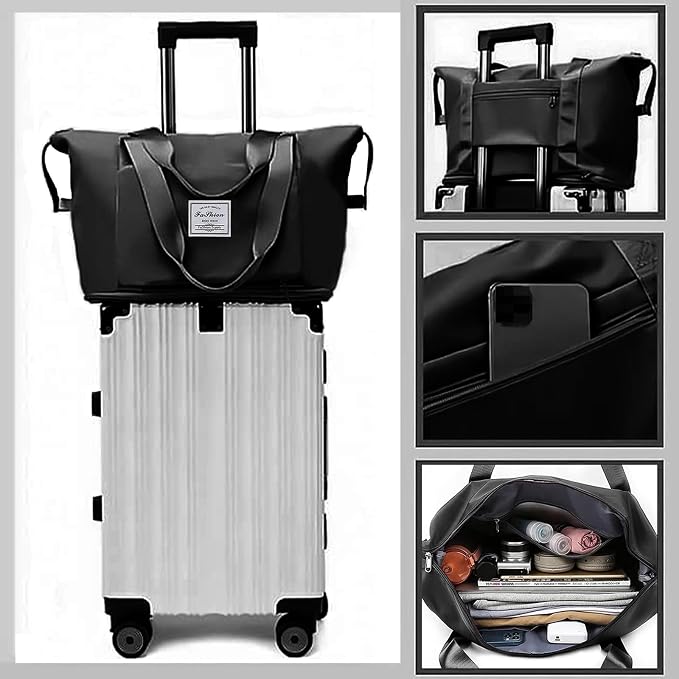 Large Capacity Travel Bag, Foldable Travel Bag, Expandable Duffel Bag, Collapsible Waterproof Large Capacity Handbag, Overnight Bags for Women and Man (Black+Toiletry Bag) - Image 4