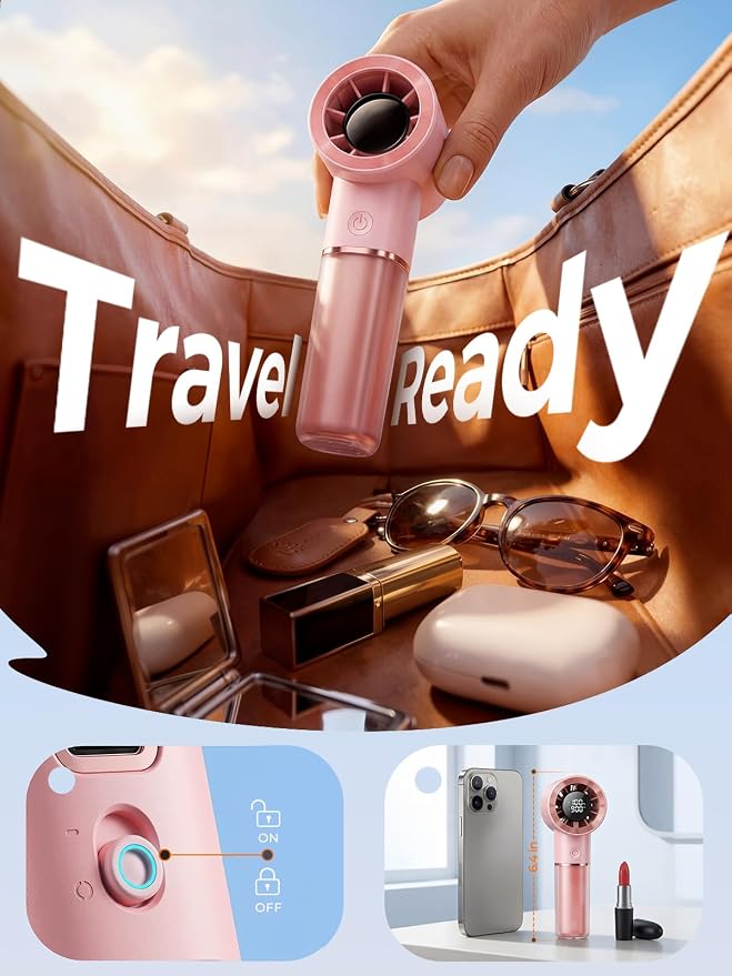 Handheld Portable Fan, 6-Speed Rechargeable Powerful Mini Fan | 5000mAh Battery Up to 15 Hours Runtime, Smart LED Display, Pocket Turbo Personal Fan for Travel, Camping, Makeup - Image 5