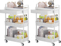 Calmootey 3-Tier Rolling Utility Cart with Drawer,Multifunctional Storage Organizer with Plastic Shelf & Metal Wheels,Storage Cart for Kitchen,Bathroom,Living Room,Office,White (Pack of 2) by Calmootey