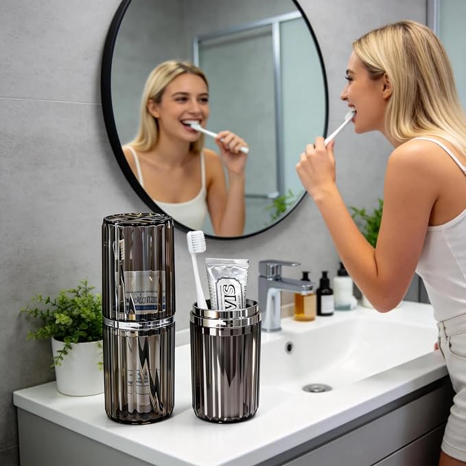 Toothbrush Travel Case, 2-in-1 Dustproof Travel Toothbrush Holder | Built-in 2 Mouthwash Cups, Portable & Compact, Toothpaste &Toothbrush Case For Traveling Camping Business Trip Bathroom - Image 4