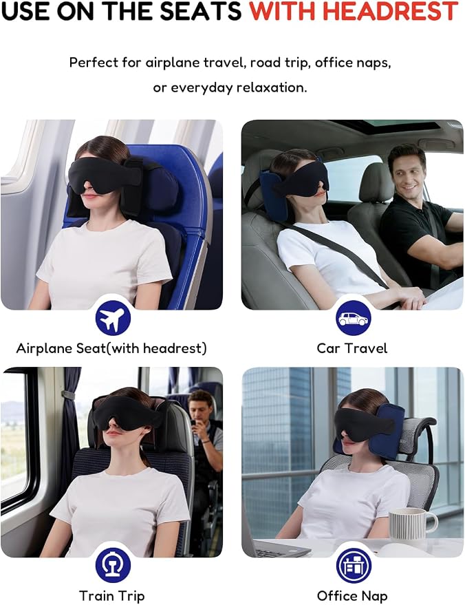 Travel Pillow for Airplanes Head Strap Support, 3D Eye Mask | 360 Airline Sleep Support Headrest Pillow No Bobbing Head Sleeping Aid Travel Essentials Long Flights/Car/Trip Mottled Red - Image 8