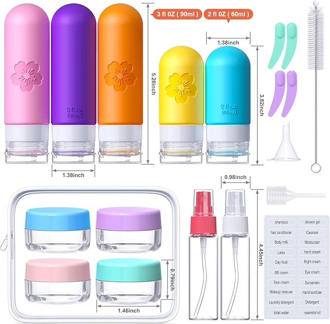 20Pack Travel Bottles for Toiletries, TSA Approved Travel Bottles Silicone Travel Size Containers, Travel Essentials Leak Proof Refillable Liquid, Shampoo and Conditioner Travel Toiletry Bottles - Image 2