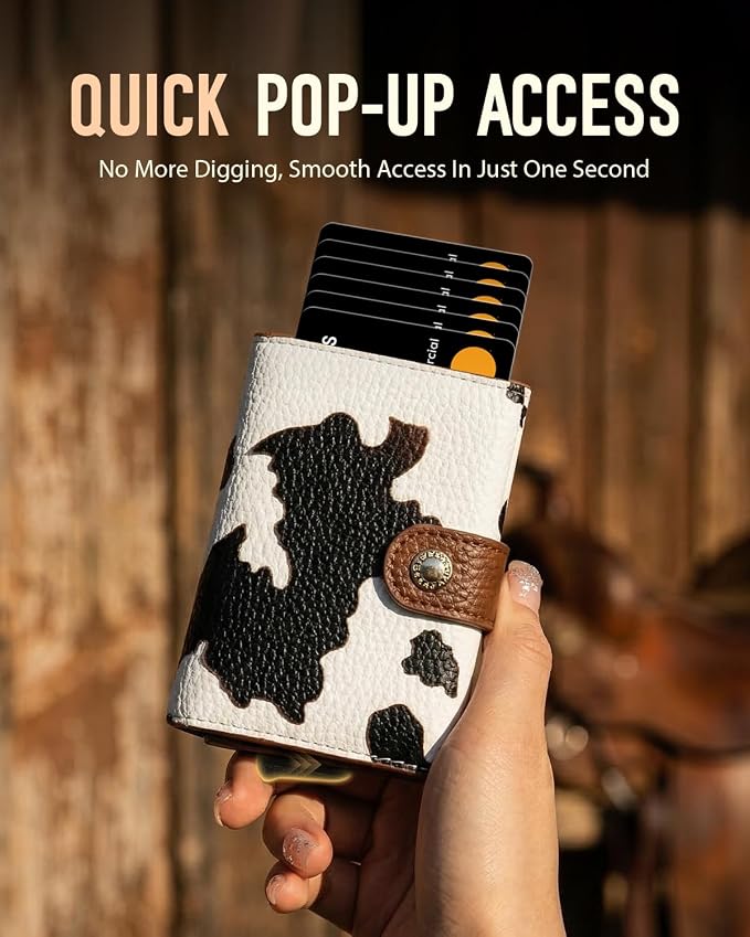 Women Wallet RFID Blocking Wallet for Women, Slim Small Size, Cow Print Top Grain Leather, Pop up Credit Card Holder, Trifold, Minimalist, 9-11 Cards Capacity ID Window Cash Pocket,Gift for Her - Image 7