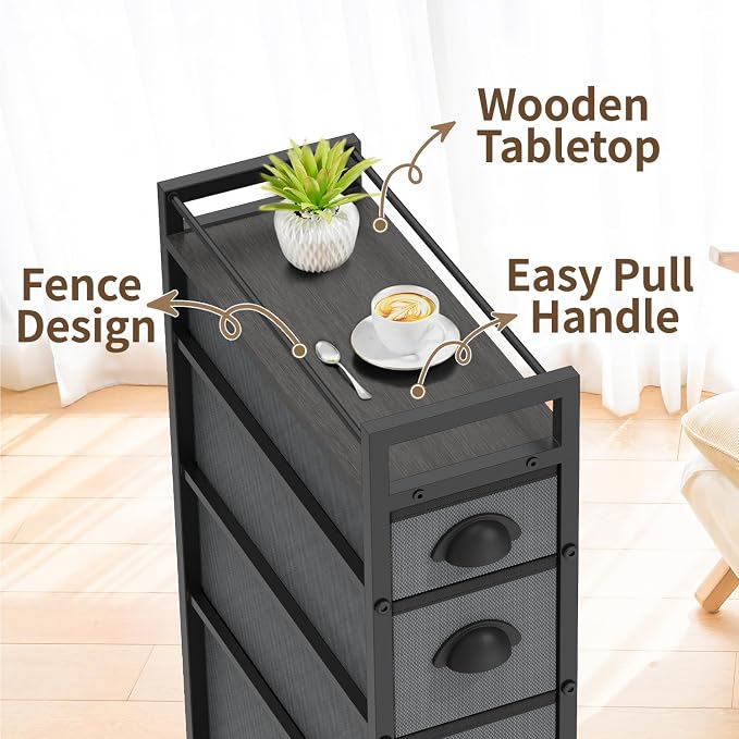 LASZOLA Narrow Cabinet Slim Storage Cart for Bathroom Small Space, Black Gray - Image 6