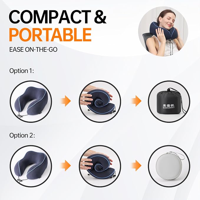 Travel Neck Pillow,100% Pure Memory Foam,Soft Head Support | Washable Cotton Cover,Comes with 3D Eye Mask,Earplugs,Storage Bag,Ideal Travel Gift - Image 7