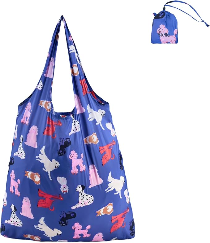 Stelle Lightweight Reusable Grocery Bag with Handles Ripstop Nylon Foldable Tote Shopping Bags for Travel and Groceries by StelleAthletica