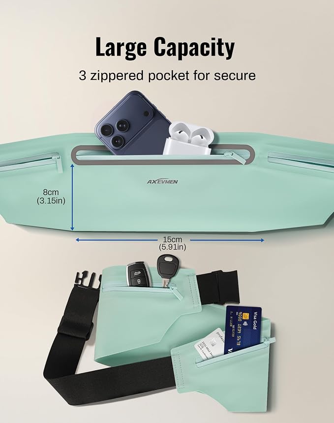 Running Belt for Women & Men-Ultra Light Slim Running Belts | Water-Resistant Phone Holder, 7 Pockets, Adjustable Waist Strap & Reflective Safety for Running, Hiking & Fitness - Image 3