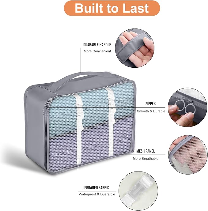 Packing Cubes for Travel- 8 Set Luggage Organizer Bags for Family, Mesh Breathable Travel Packing Cubes for Suitcases Durable Travel Essentials Bags Set (Grey, 8 Set) - Image 4