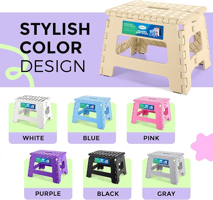 Dyforce Kids Step Stool 9 Inch, 300lbs Folding Step Stool for Toddler | Step stool for Khaki,Anti-slip Heavy Duty with Handle, Lightweight Foldable Foot Stool for Bathroom Kitchen Bedroom Outdoor - Image 9