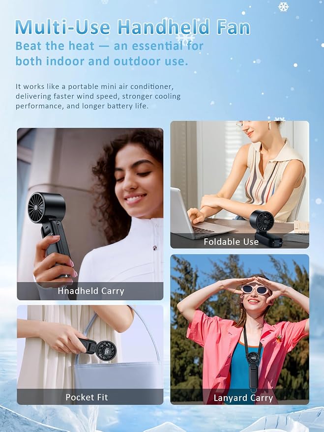 Handheld Fan, Portable Fan, 1-100 Speed Adjustable Turbo Fan, 5000mAh Rechargeable Mini Personal Fan with Foldable Design and LED Display for Travel, Office, Home and Outdoor Use Pearl White - Image 8