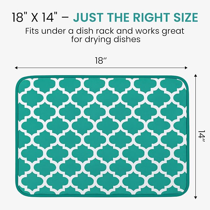 Dish Drying Mat for Kitchen Counter, Large 18 x 14 Absorbent Microfiber Pad | Machine Washable Quick Dry Kitchen Mat, Reversible Under Dish Rack Pad, Counter Protector for Dishes Pots Pans, Coffee Bar - Image 5