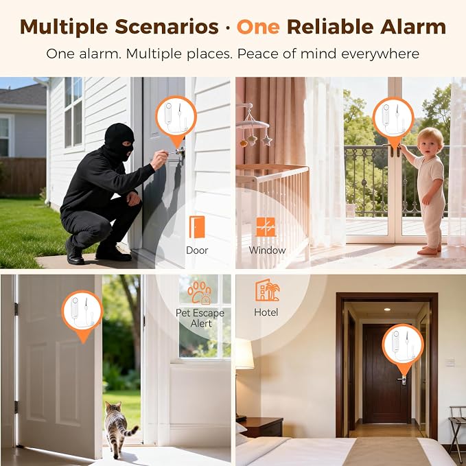 TECKNET Door Alarm for Door Handle, 130dB Door Alarms When Opened & Window Alarms, No-Drill Travel Door Security Device with Lanyard, Door Sensor Alarm for Home, Apartment & Hotel(Pack of 4) - Image 3
