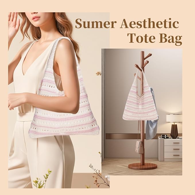 Sightor Crochet Tote Bag, Mesh Beach Bag Knit Summer Hobo Bag for Women | Beach Tote bag Vacation Outfits Aesthetic Boho Bag - Image 7