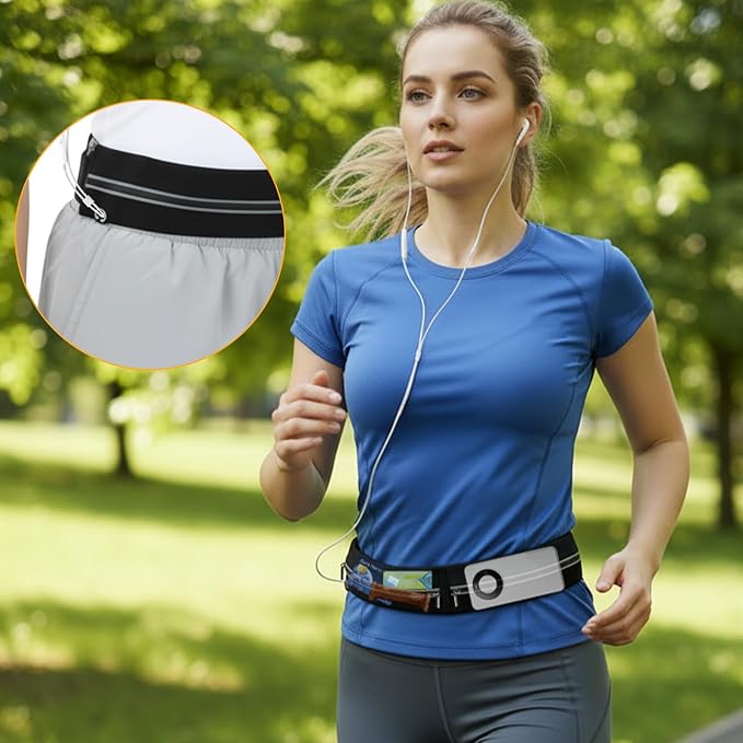Slim Running Belt with 2 Pockets for women & Men,Runners Fanny Pack Phone Holder,Reflective Fanny Pack,Running Gear Accessories with Buckle(Black) - Image 8