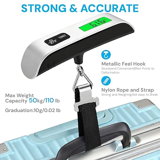 Luggage Scale Travel Digital, 110lb Travel Scale, Backlit LCD | 4-Unit Switching, Portable Suitcase Weight Scale for Luggage, Backpacks & Packages – High Accuracy, Battery Included - Image 4