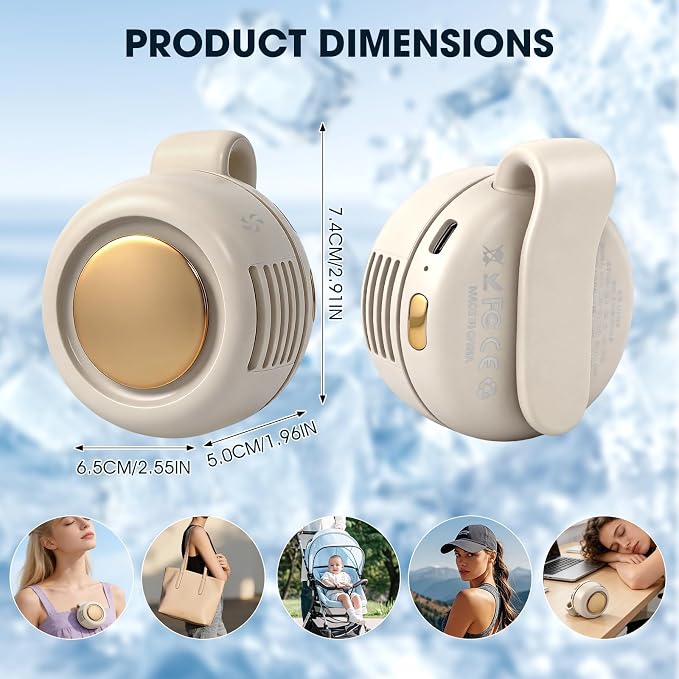 Portable Silent Mini Bladeless Fan Clip On, Small Fan Clip on for Shirt & Waist, Adjustable 3-Speed Suspended Whirlwind Fans, For Outdoor & Travel & Office, Travel Accessories, Gift (White) - Image 9