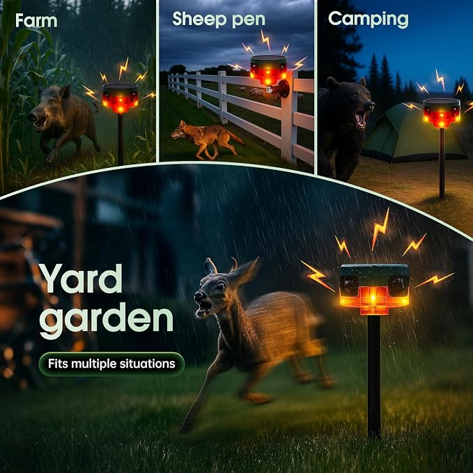 Solar Outdoor Motion Sensor Alarm, 130dB Dog Barking & Gunshot Sound, 13 Sounds, Strobe Light, Support Recording & Volume Control, Keeps Unwanted Animals Away from Yard, Garden, or Farm - Image 5