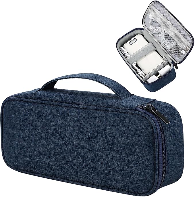 Teskyer Tech Organizer Pouch with Handle, Navy Blue | Water-Resistant Fabric, Adjustable Dividers, Multiple Compartments, Protective Lining, Travel and Office Use by TESKYER