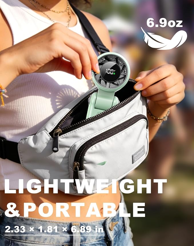 Portable Handheld Turbo Fan - 5 Speed Mini Personal Fan with Strong Airflow, Foldable 3 in 1 Rechargeable Battery Operated Trave Essentials Hand Fans for Indoor/Outdoor Use, Green - Image 5