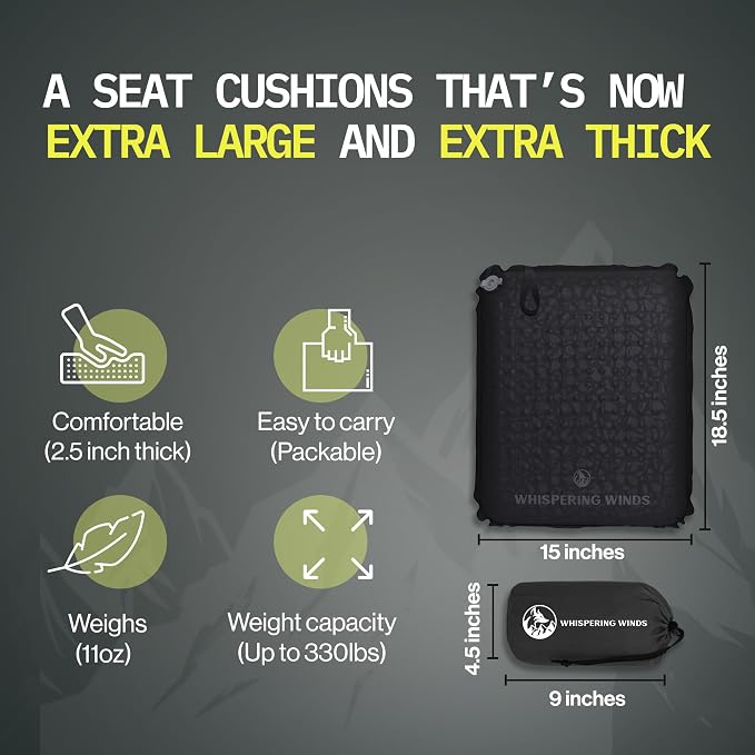 Whispering Winds Inflatable Seat Cushion | Comfortable & Packable Blow-up Foam Pad for Airplane Travel, Stadium Outdoors, Camping, Car & More - Image 2