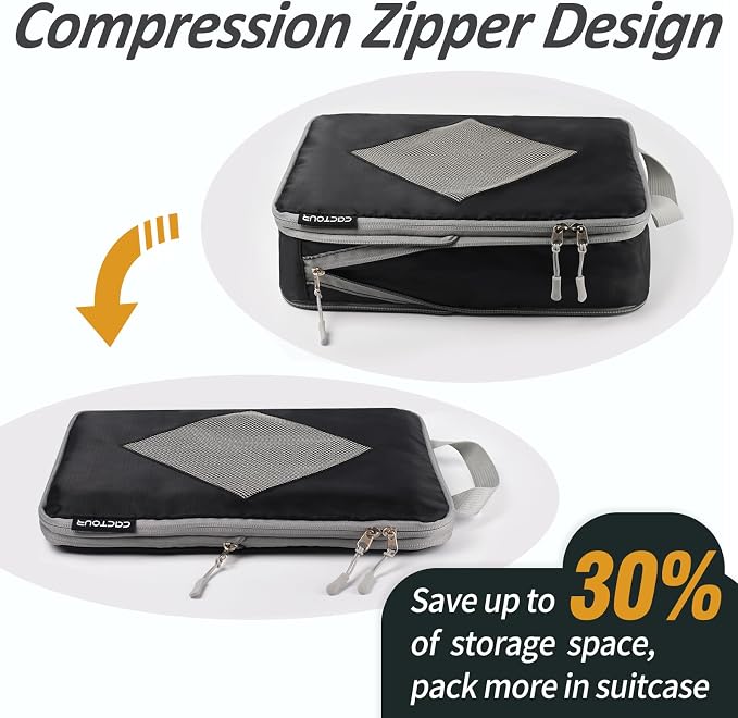 CaCTOUR Compression Packing Cubes for Travel,Expandable Packing Cubes for Suitcases, 5 Set Lightweight Compression Travel Cubes, Luggage Packing Organizers Bags Set, Travel Accessories (Black) - Image 3
