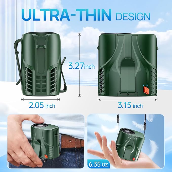 Portable Personal Waist Fan& Neck Fan, 14000RPM Brushless Motor, 40H Runtime Rechargeable, 6-Speed Quiet Operation, Clip-On Personal Body Cooling for Camping/Worksites/Outdoor - Image 4