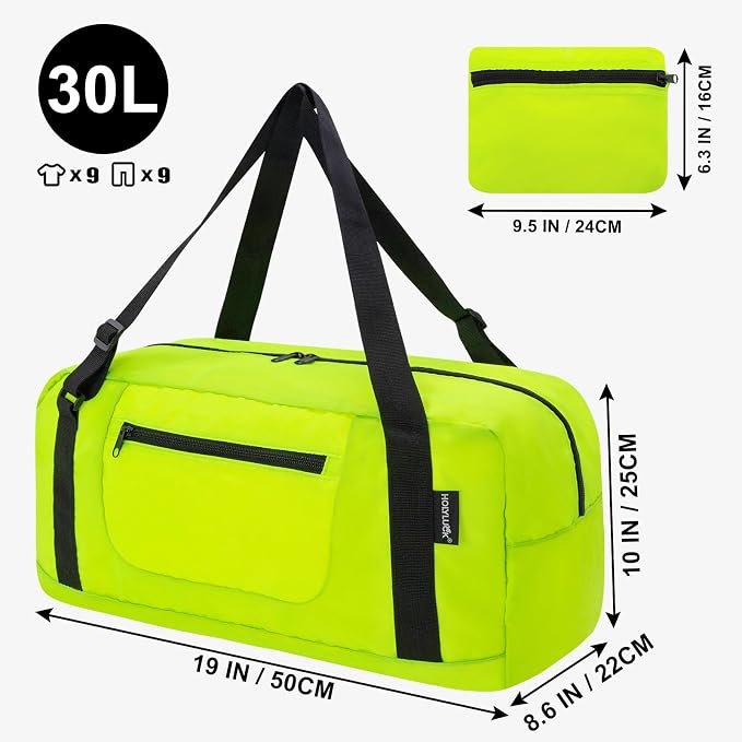HOLYLUCK Foldable Travel Duffel Bag For Women & Men Luggage Great for Gym - Fluorescent yellow - Image 2