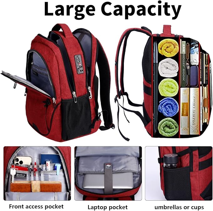 SHRRADOO Travel Laptop Backpack for Men Women, College High Schoolbag | Anti Theft Backpacks with Combination Lock, Carry On Flight Approved, Fit 17 Inch Laptop, High School Backpack, Work Daypack - Image 2