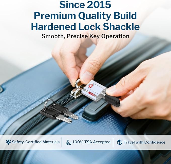 Forge Small Size TSA Approved Luggage Locks: Key Locks for Travel. Ultra Secure Dimple Key Travel Locks Alloy Body Luggage Locks. Silver 2-Pack. - Image 4