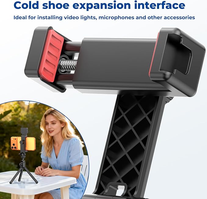 Ruittos Phone Tripod Mount with Remote Controller, New Universal Smartphone Mount Adapter with Cold Shoe, 360° Rotates Cell Phone Clip Clamp Holder, Compatible with iPhone, Samsung and All Phones - Image 6