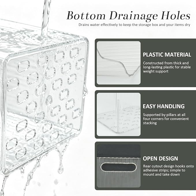 4 Pack Wall Mounted Storage Bins Small Hanging Organizers | Self Adhesive Mount Storage Holders for Bathroom, Kitchen, Office, Craft Room and Home Organization - Image 6