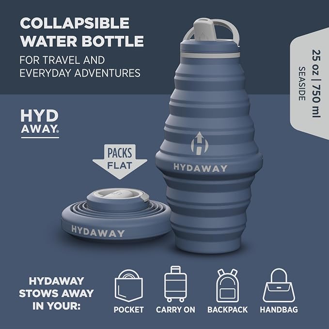HYDAWAY 25oz Collapsible Water Bottle, Packable Leakproof for Travel | Large capacity design. Folds flat for carry-ons, day bags, hiking packs. Leakproof, BPA-free. - Image 2
