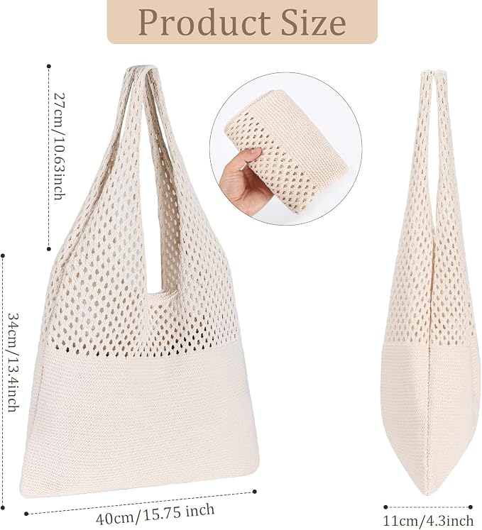 Sightor Crochet Tote Bag, Mesh Beach Bag Knit Summer Hobo Bag for Women | Beach Tote bag Vacation Outfits Aesthetic Boho Bag - Image 4