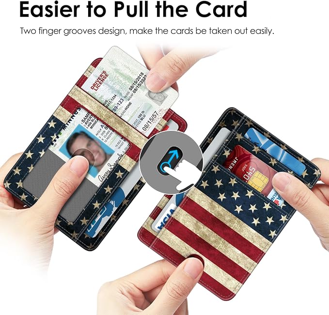 FINTIE Slim Front Pocket Wallet, RFID Blocking Credit Card Holder | Minimalist Card Cases with ID Window for Men Women, US-Flag - Image 3