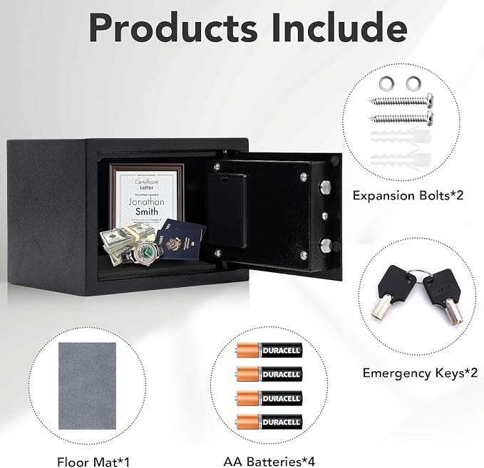 0.43 Cu Ft Steel Security Safe Box with Digital Lock Keypad | Electronic Safe Comes With 2 Emergency Keys, Ideal For Storing Cash, Jewelry & Documents At Home, Office And Hotel，Black - Image 3