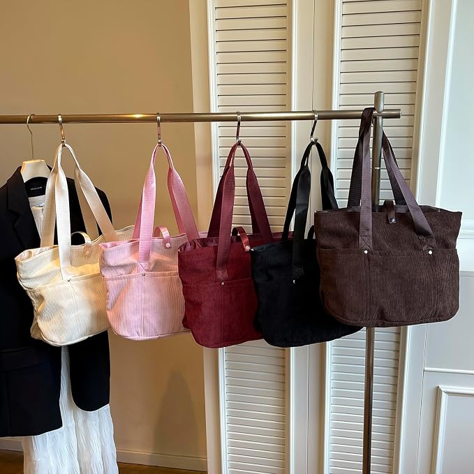 Corduroy Tote Bag Womens Foldable Purses and Handbags for Work Travel - Image 3