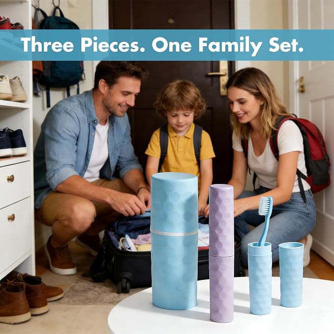 3Pcs Travel Toothbrush Case, Portable Travel Toothbrush Holder with Dot,Toothpaste Container for Family Trip, Camping, School, 8.1x2.5x2 / 8.1x1.4x0.9(Purple+Blue) - Image 5