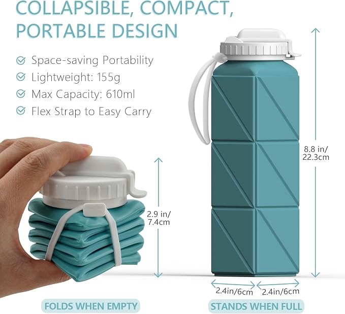 BEAUTAIL Collapsible Water Bottles with Straw 21 oz, Travel Water Bottle | BPA Free, Leakproof & Reusable, Silicone Foldable Water Bottle for Traveling, Hiking, Gym, School, Sports, Outdoor, 4-Pack - Image 4