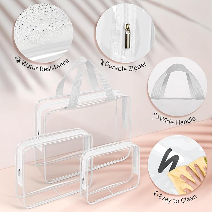 TISRATOK 10 PCS Clear Travel Bags for Toiletries, Clear Makeup Bags（White） | 3 Size plastic clear bags with zipper handbag, TSA approved cosmetic pouch for travel, swimsuit,toy storage bags - Image 6